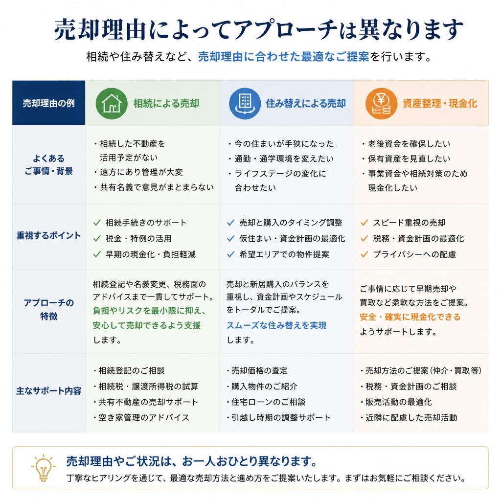 5. 売却理由によるアプローチの違い