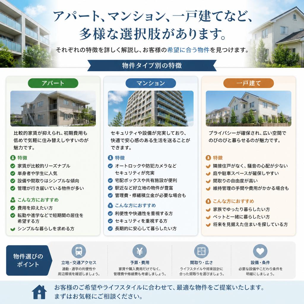賃貸物件の種類と特徴