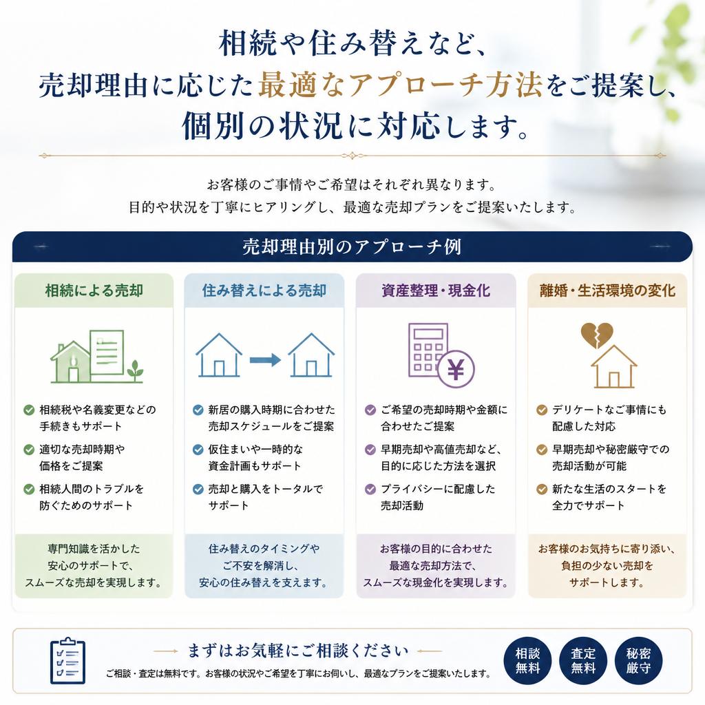 売却理由に応じた的確なアプローチ