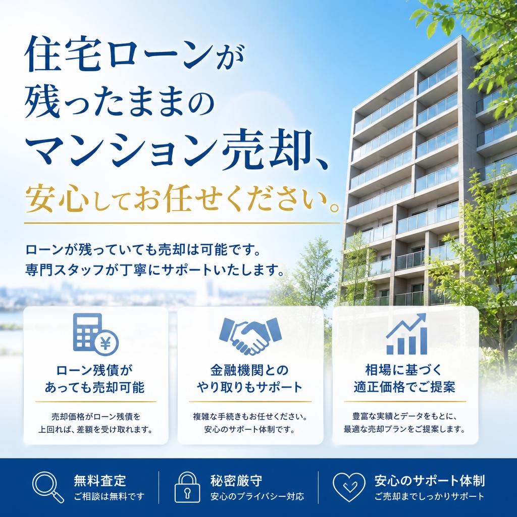 【ライト不動産】住宅ローンが残ったままのマンション売却、安心してお任せください。
