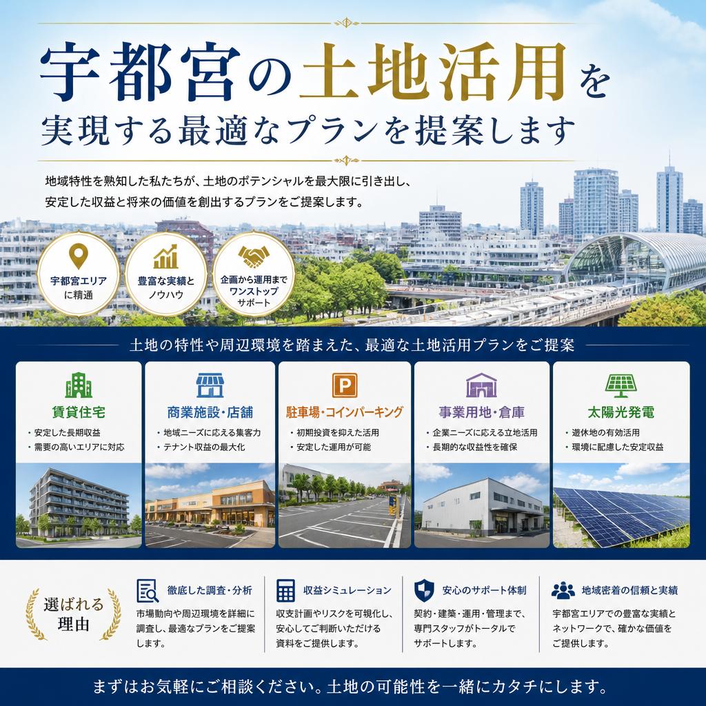 【相談無料】「宇都宮の土地活用」を実現する最適なプランをライト不動産が提案します！